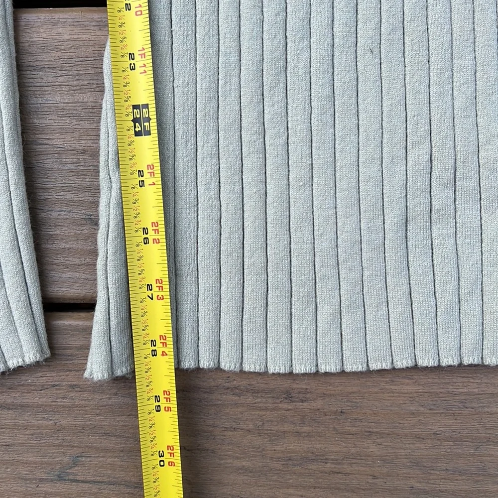 Beige Light Sage Ribbed Knit Lounge Pants Wide Waistband Flare Cozy Minimal - Picture 7 of 10